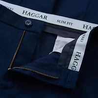 Haggar Wrinkle Free Performance Khaki Mens Comfort Waistband Slim Fit Flat Front Pant