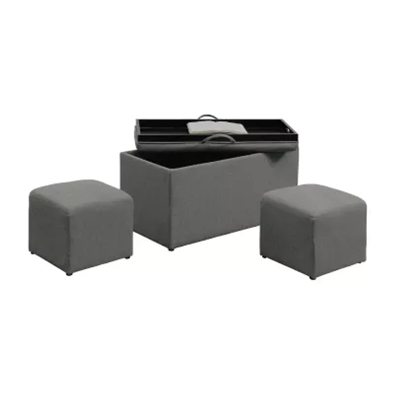Convenience Concepts Sheridan Storage Bench w/ 2 Side Ottomans