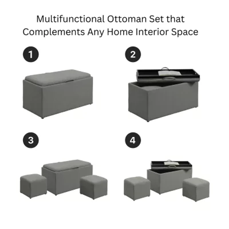 Convenience Concepts Sheridan Storage Bench w/ 2 Side Ottomans