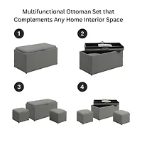 Convenience Concepts Sheridan Storage Bench w/ 2 Side Ottomans
