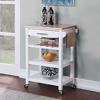 Ellaine 4-Tier Butcher Block Kitchen Cart with Drawer and Wine Rack