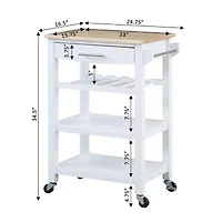 Ellaine 4-Tier Butcher Block Kitchen Cart with Drawer and Wine Rack