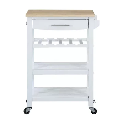 Ellaine 4-Tier Butcher Block Kitchen Cart with Drawer and Wine Rack