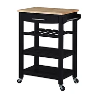 Ellaine 4-Tier Butcher Block Kitchen Cart with Drawer and Wine Rack