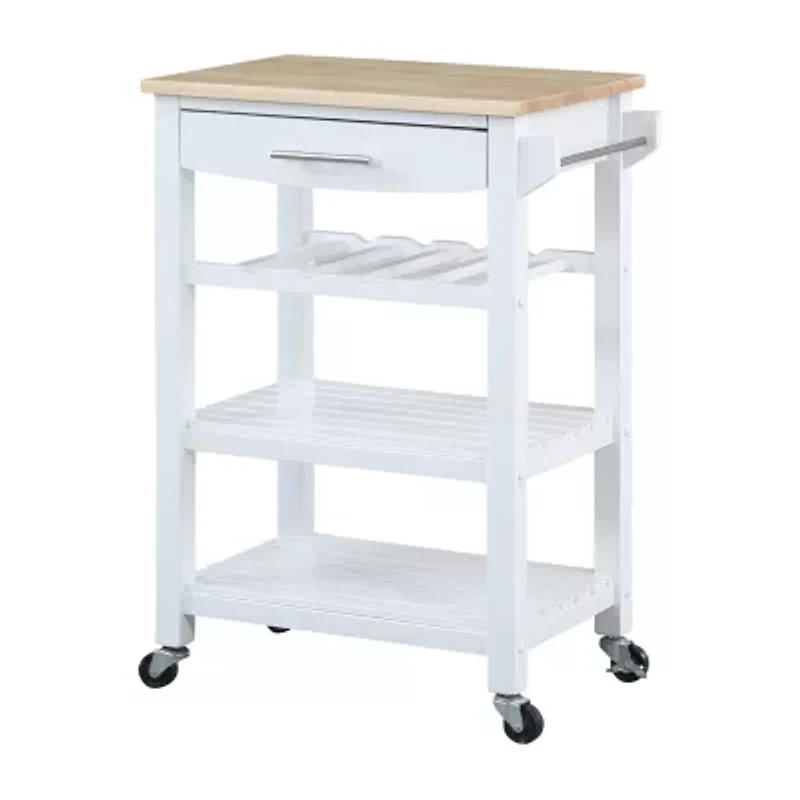 Ellaine 4-Tier Butcher Block Kitchen Cart with Drawer and Wine Rack