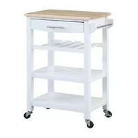 Ellaine 4-Tier Butcher Block Kitchen Cart with Drawer and Wine Rack