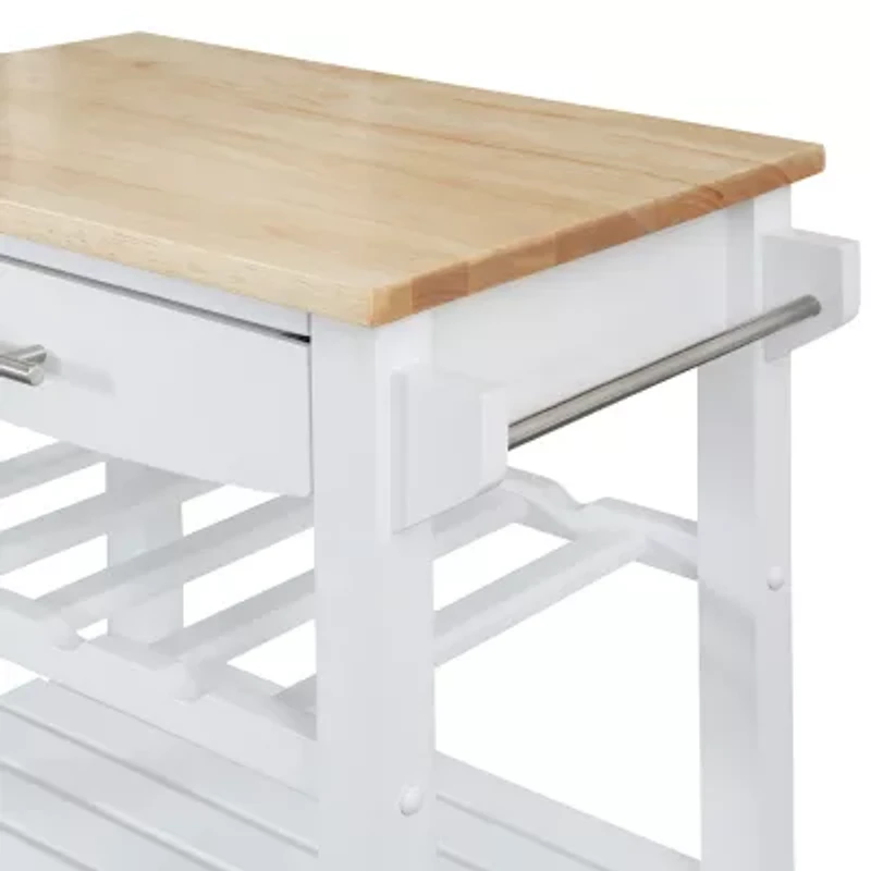Ellaine 4-Tier Butcher Block Kitchen Cart with Drawer and Wine Rack