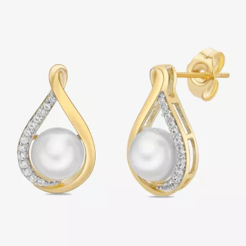 Womens White Cultured Freshwater Pearl 14K Gold Over Silver Drop Earrings