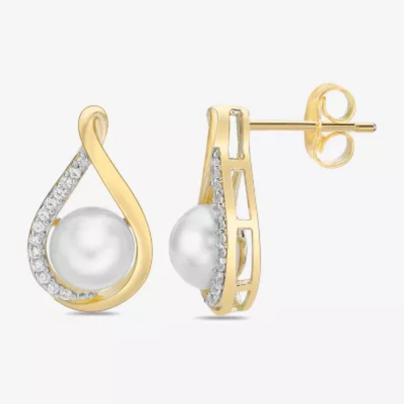 Womens White Cultured Freshwater Pearl 14K Gold Over Silver Drop Earrings
