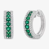 Womens Lab Created Green Emerald Sterling Silver 19.5mm Hoop Earrings