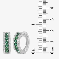 Womens Lab Created Green Emerald Sterling Silver 19.5mm Hoop Earrings