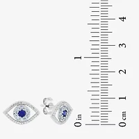 Lab Created Blue Ceylon Sapphire Sterling Silver 8.6mm Evil Eye Stud Earrings
