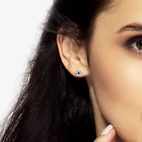 Lab Created Blue Ceylon Sapphire Sterling Silver 8.6mm Evil Eye Stud Earrings