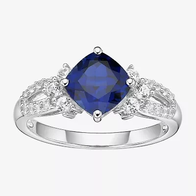Womens Lab Created Sapphire Sterling Silver Cocktail Ring
