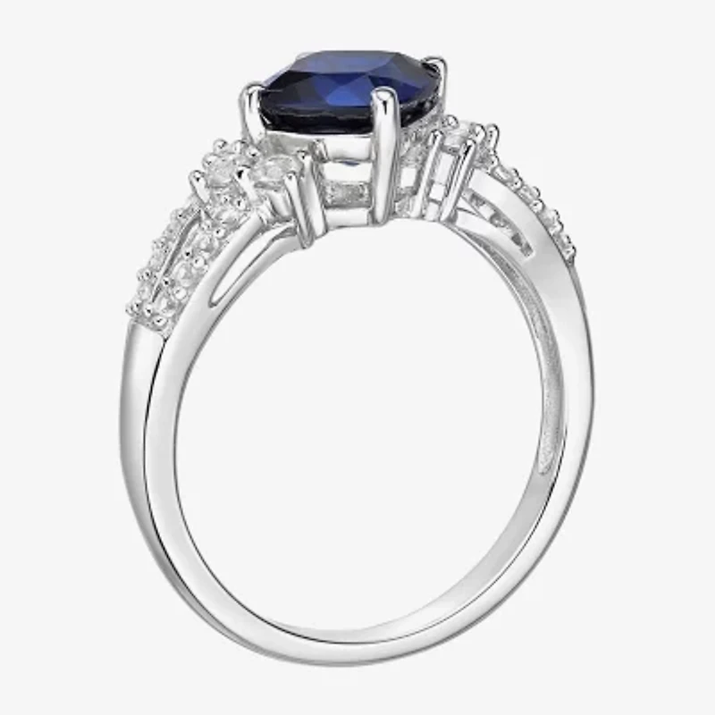 Womens Lab Created Sapphire Sterling Silver Cocktail Ring