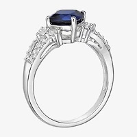 Womens Lab Created Sapphire Sterling Silver Cocktail Ring