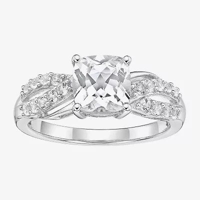 Womens Lab Created White Sapphire Sterling Silver Cocktail Ring