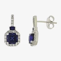 Womens Lab Created Blue Sapphire Sterling Silver Cushion Drop Earrings