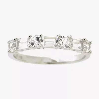 Womens 2.5MM Lab Created White Sapphire Sterling Silver Band