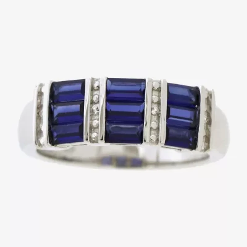 Womens 3.5MM Lab Created Blue Ceylon Sapphire Sterling Silver Band