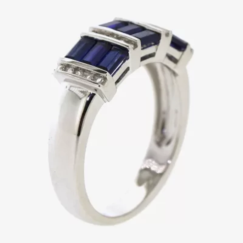 Womens 3.5MM Lab Created Blue Ceylon Sapphire Sterling Silver Band