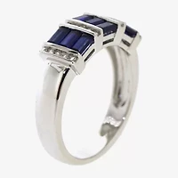 Womens 3.5MM Lab Created Blue Ceylon Sapphire Sterling Silver Band