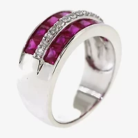 Womens 5MM Lab Created Red Ruby Sterling Silver Band