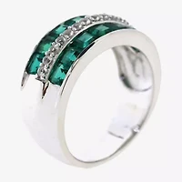 Womens 5MM Lab Created Green Emerald Sterling Silver Band