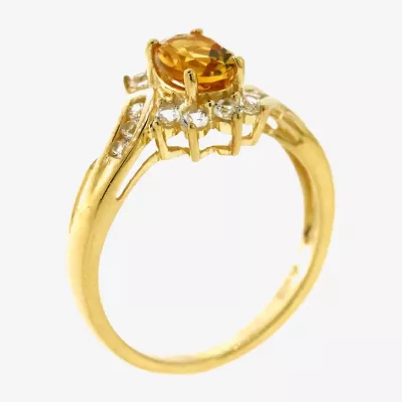 Womens Genuine Yellow Citrine 14K Gold Over Silver Cocktail Ring
