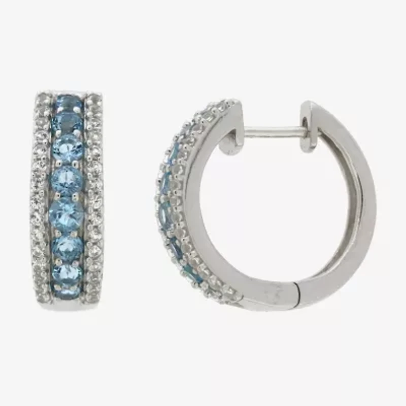 Genuine Gemstone Sterling Silver 21.5mm Hoop Earrings