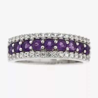Womens Genuine Purple Amethyst Sterling Silver Band