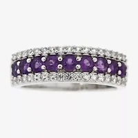 Womens Genuine Purple Amethyst Sterling Silver Band