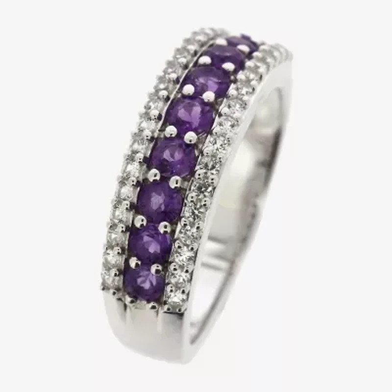 Womens Genuine Purple Amethyst Sterling Silver Band
