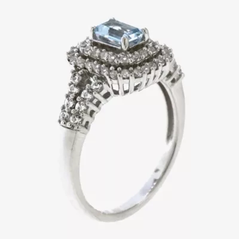 Womens Genuine Blue Aquamarine Sterling Silver Cocktail Ring