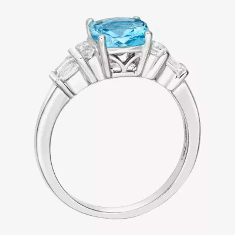 Genuine Blue Topaz & Lab-Created White Sapphire Sterling Silver 3-Stone Ring
