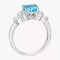 Genuine Blue Topaz & Lab-Created White Sapphire Sterling Silver 3-Stone Ring