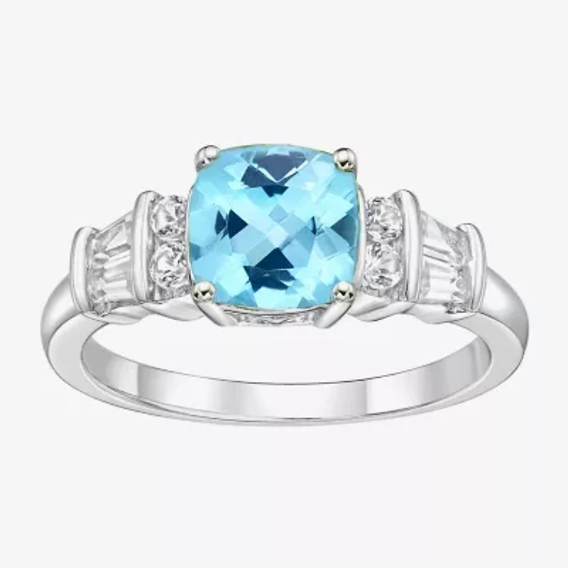 Genuine Blue Topaz & Lab-Created White Sapphire Sterling Silver 3-Stone Ring