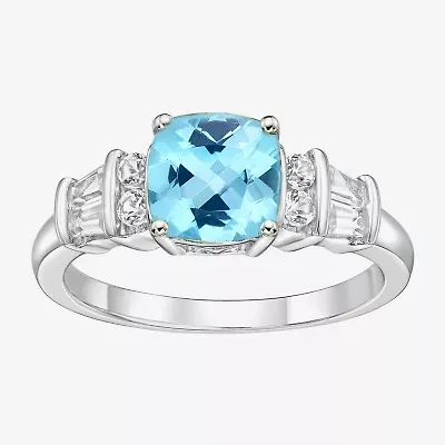Genuine Blue Topaz & Lab-Created White Sapphire Sterling Silver 3-Stone Ring