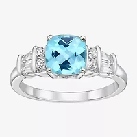 Genuine Blue Topaz & Lab-Created White Sapphire Sterling Silver 3-Stone Ring