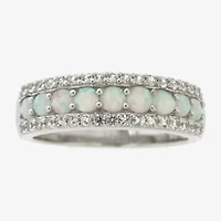 Womens Lab Created White Opal Sterling Silver Band