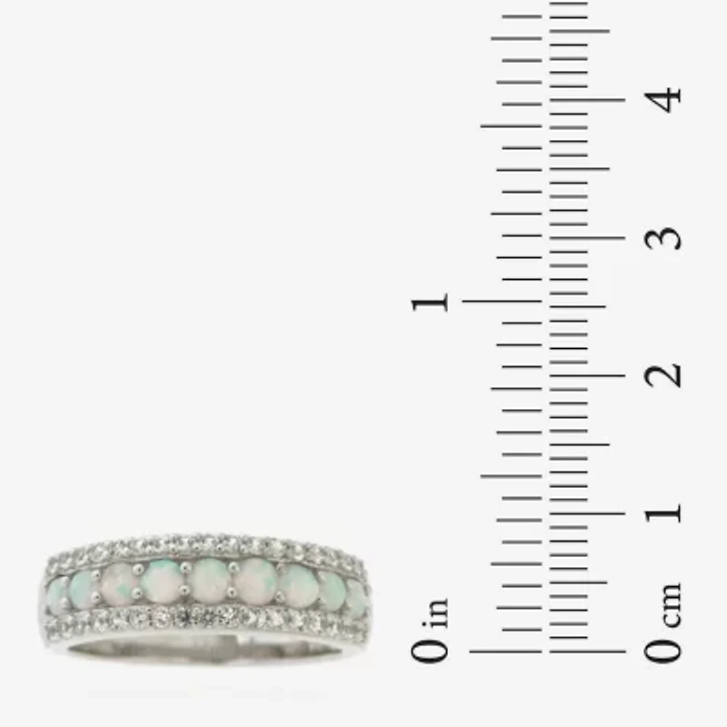 Womens Lab Created White Opal Sterling Silver Band