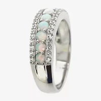 Womens Lab Created White Opal Sterling Silver Band