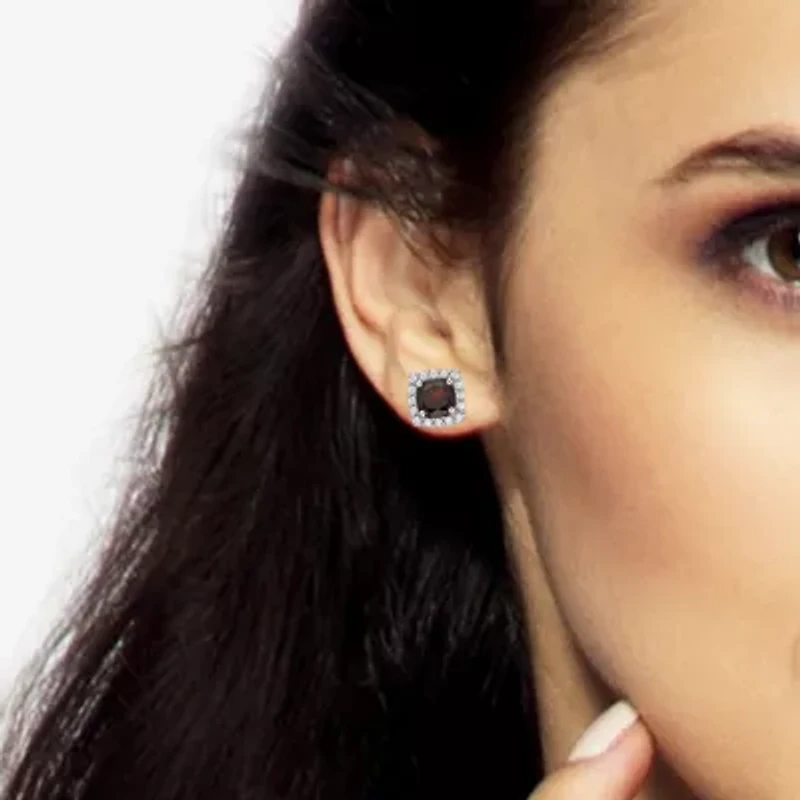 Genuine Red Garnet Sterling Silver Stud Earrings