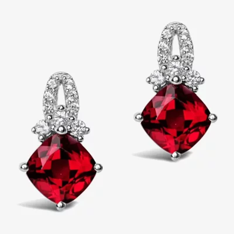 Lab Created Red Ruby Sterling Silver 13.5mm Diamond Stud Earrings