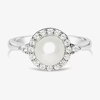 Cultured Freshwater Pearl & Lab-Created White Sapphire Sterling Silver Cocktail Ring