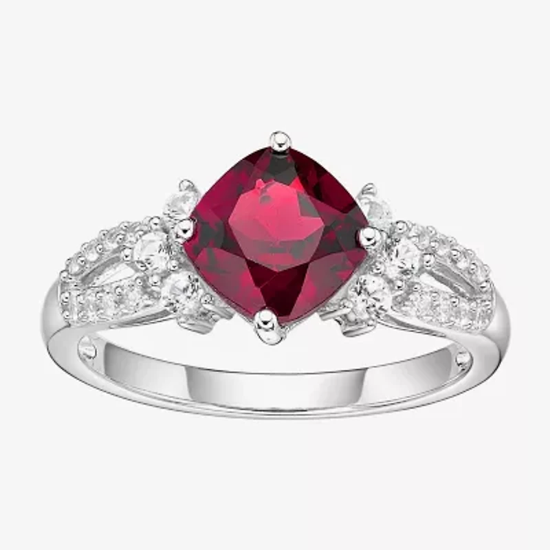 Womens Lab-Created Ruby & White Sapphire Sterling Silver Cocktail Ring