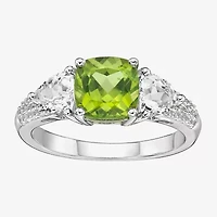 Womens Genuine Green Peridot Sterling Silver 3-Stone Cocktail Ring