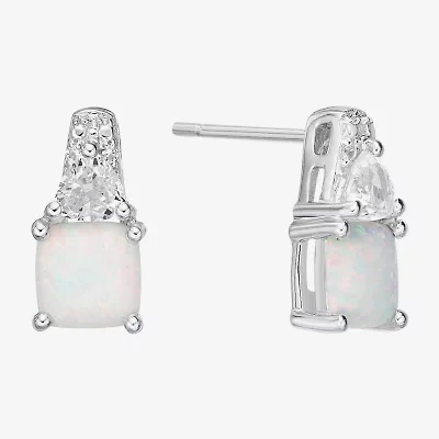 Lab Created White Opal Sterling Silver 12.8mm Cushion Stud Earrings