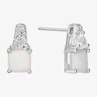 Lab Created White Opal Sterling Silver 12.8mm Cushion Stud Earrings