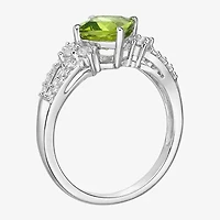 Womens Genuine Green Peridot Sterling Silver Cocktail Ring